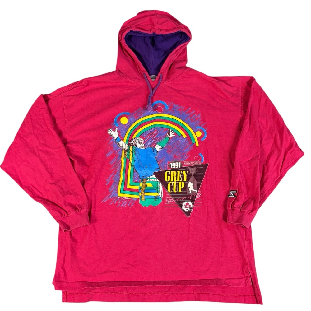 Vintage 1991 CFL Football Grey Cup Athletics Softwear Hoodie Neon Pink XL
